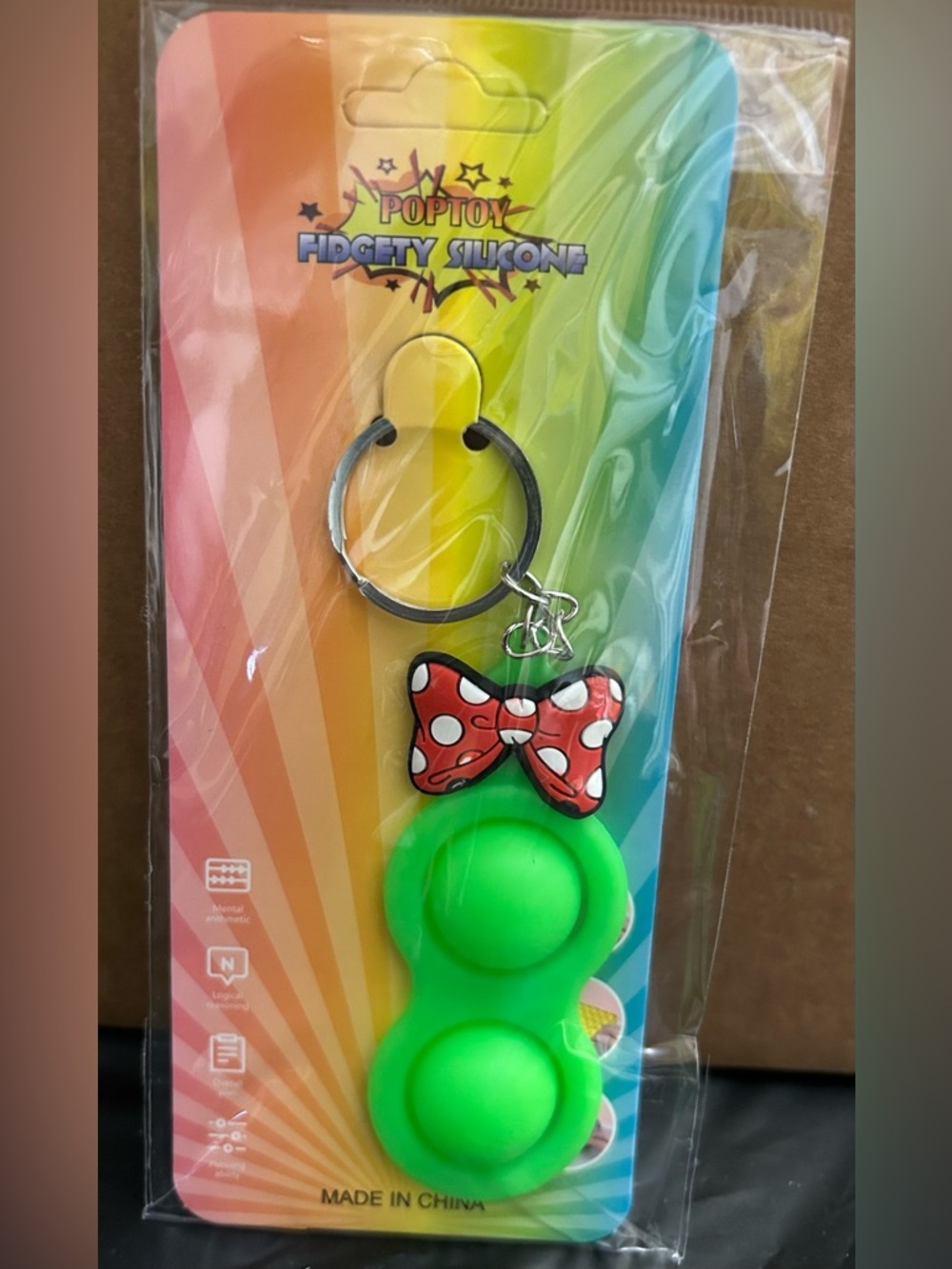 PopToy Fidget Silicone Double Bubble Keychain - Green with Minnie Bow